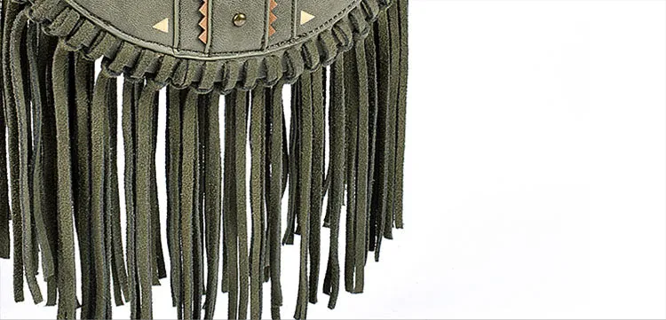 Small Womens Vegan Leather Fringe Circle Crossbody Bag Boho Purses for Women