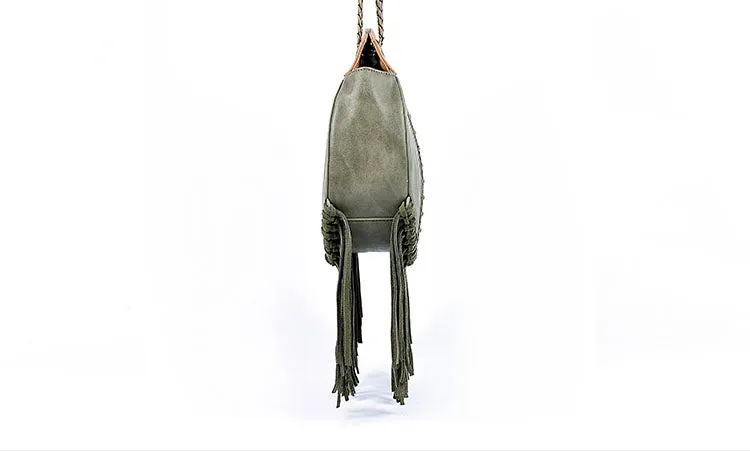 Small Womens Vegan Leather Fringe Circle Crossbody Bag Boho Purses for Women
