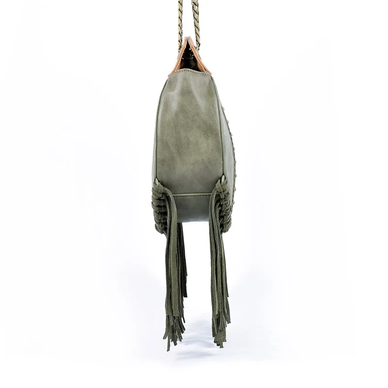 Small Womens Vegan Leather Fringe Circle Crossbody Bag Boho Purses for Women