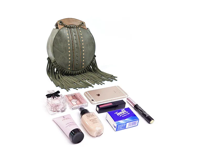 Small Womens Vegan Leather Fringe Circle Crossbody Bag Boho Purses for Women