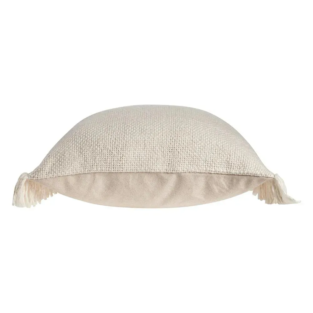 Solid Ivory Woven  with Fringe LR07519 Throw Pillow