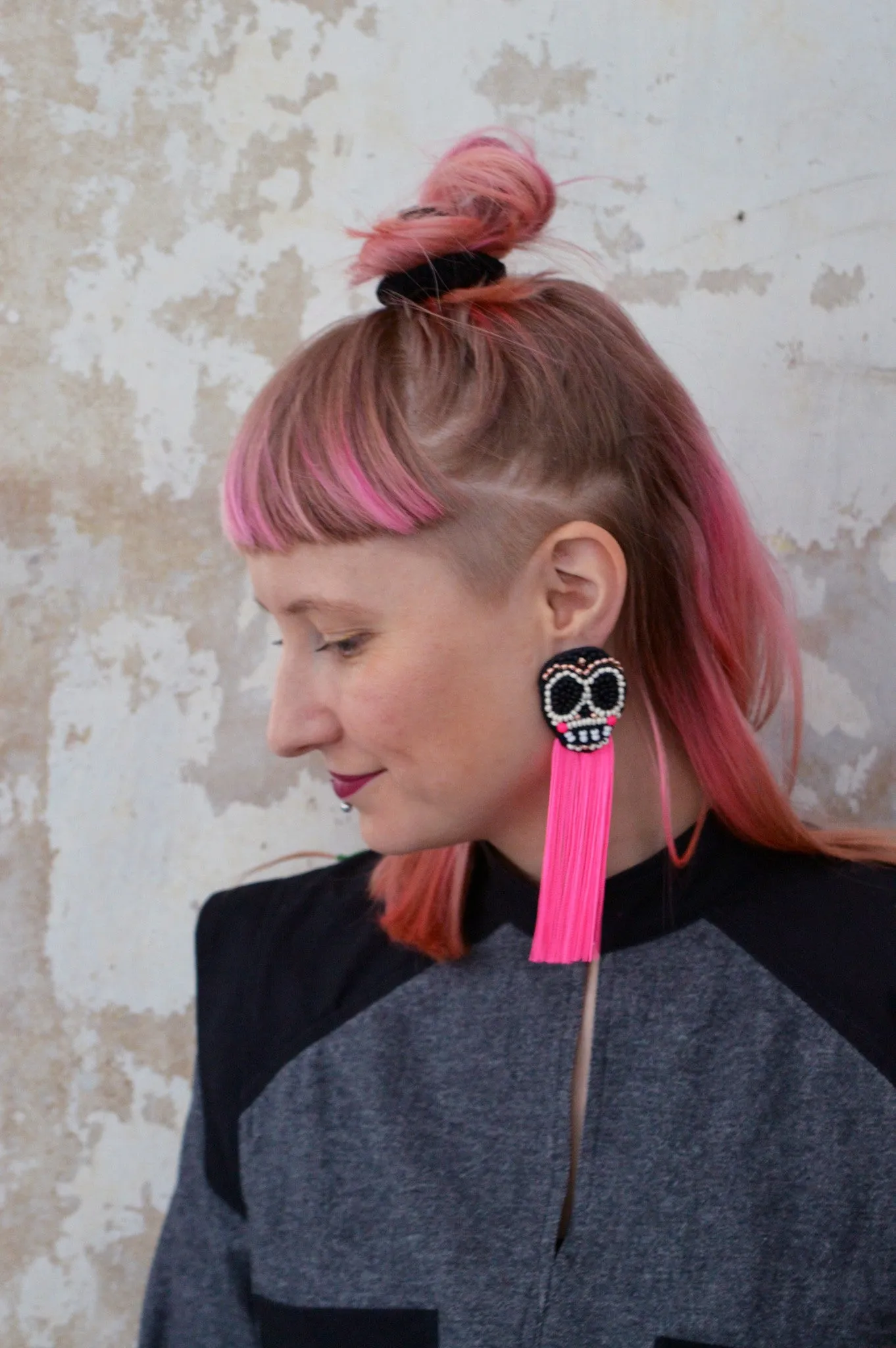 Sugar scull earrings with fringe