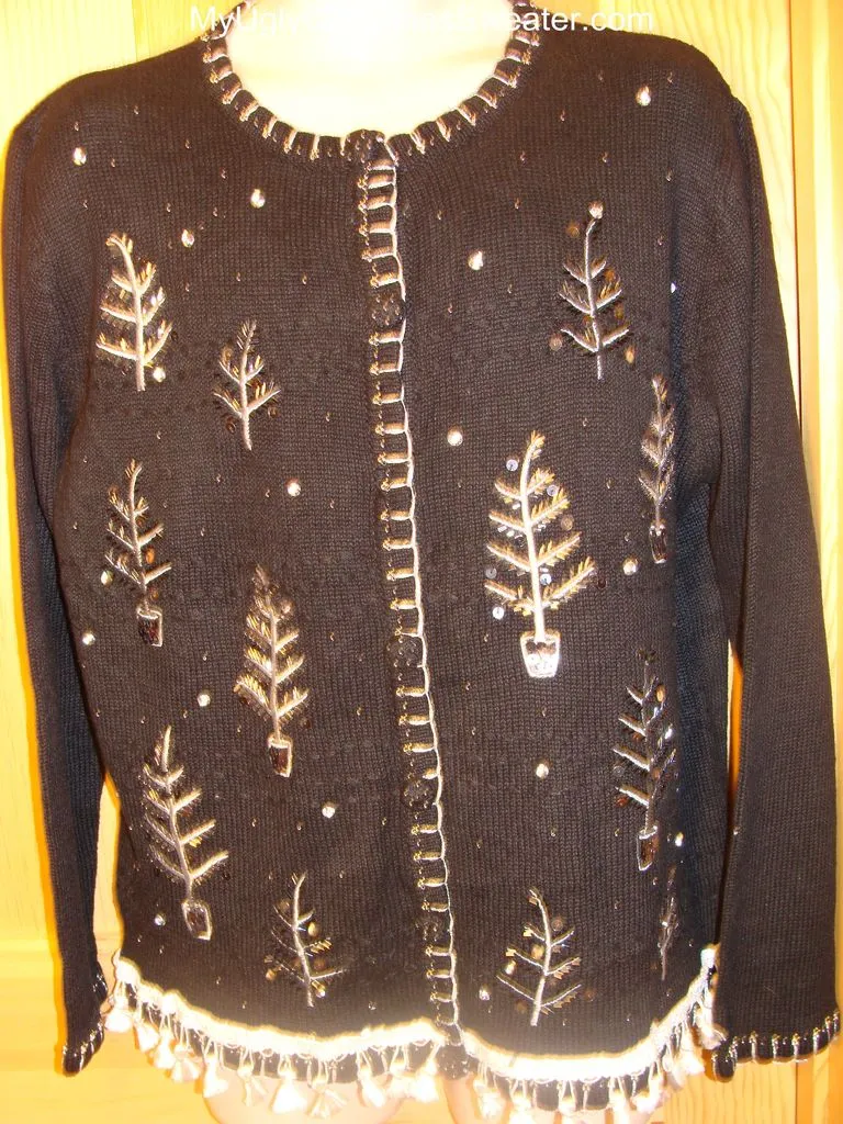 Ugly Christmas Sweater Bling Shiny Night Christmas Trees