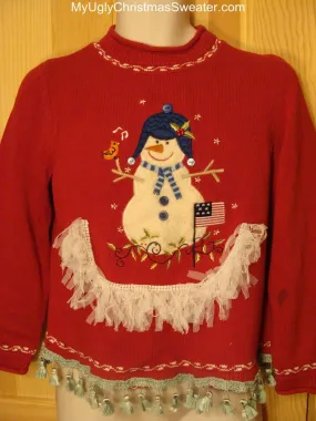 Ugly Christmas Sweater Snowman Fluffy Fringe