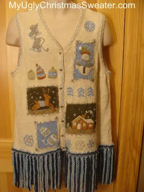 Ugly Christmas Sweater Vest with LONG Fringe