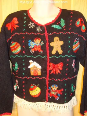 Ugly Christmas Sweater with Busy Tacky Decorations