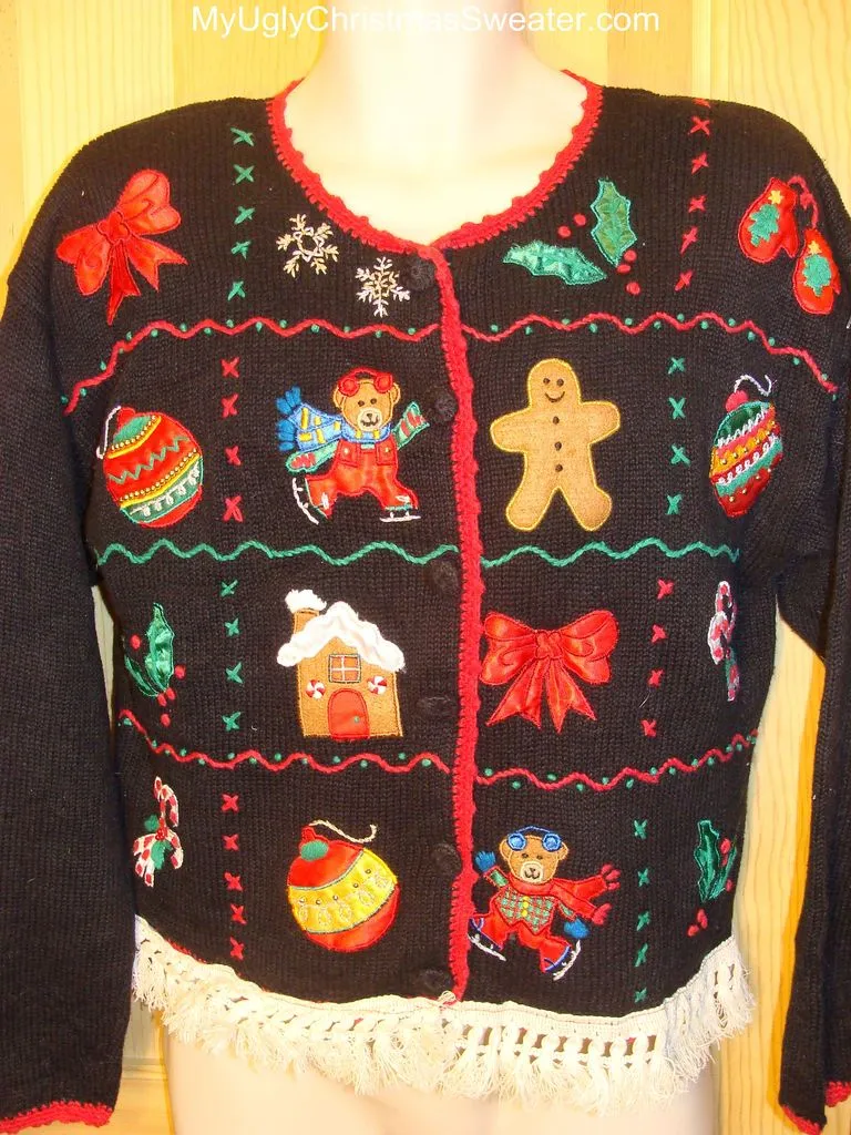 Ugly Christmas Sweater with Busy Tacky Decorations