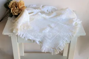 Vintage 1960s Ivory Fringed Tablecloth