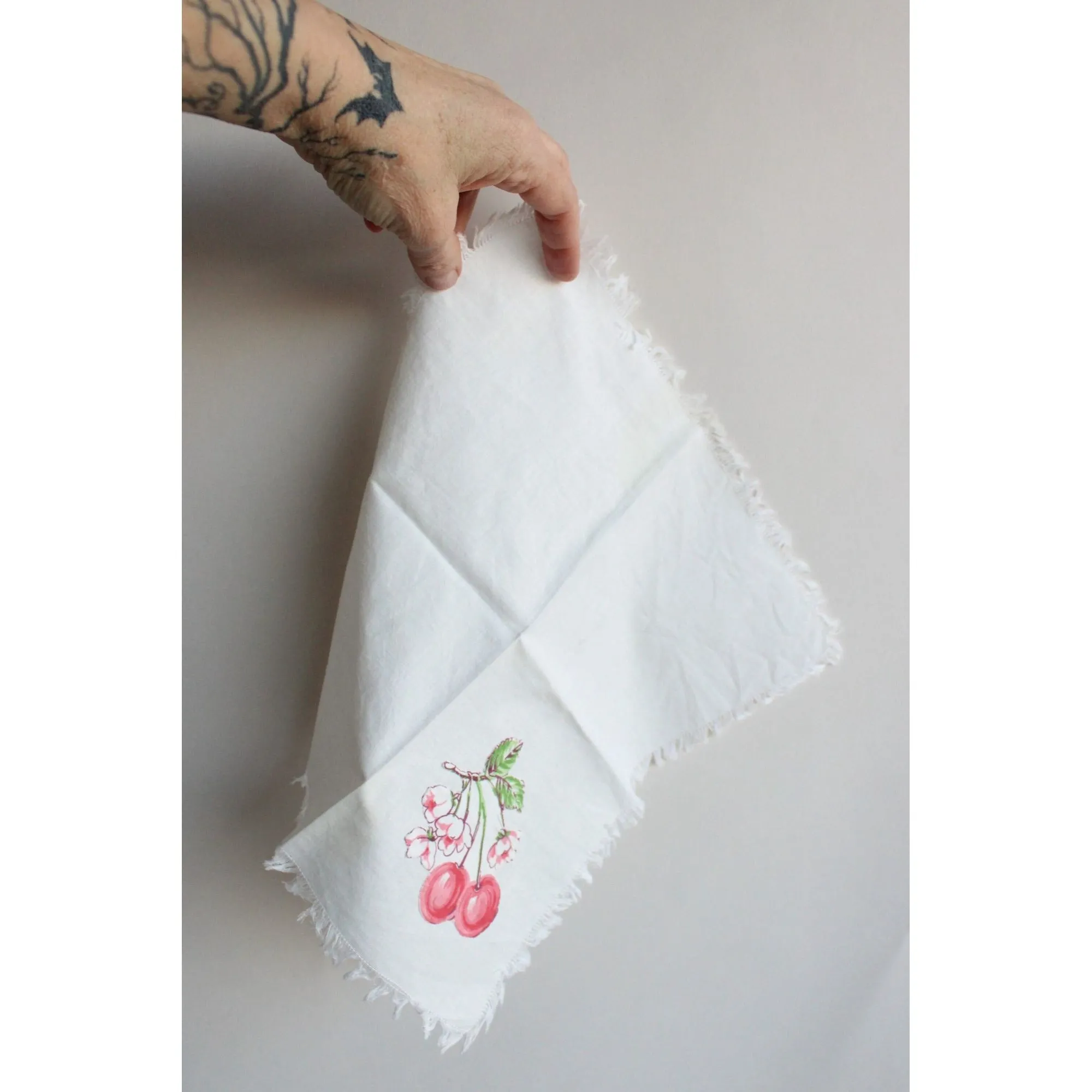 Vintage Cherry Linen Handkerchief