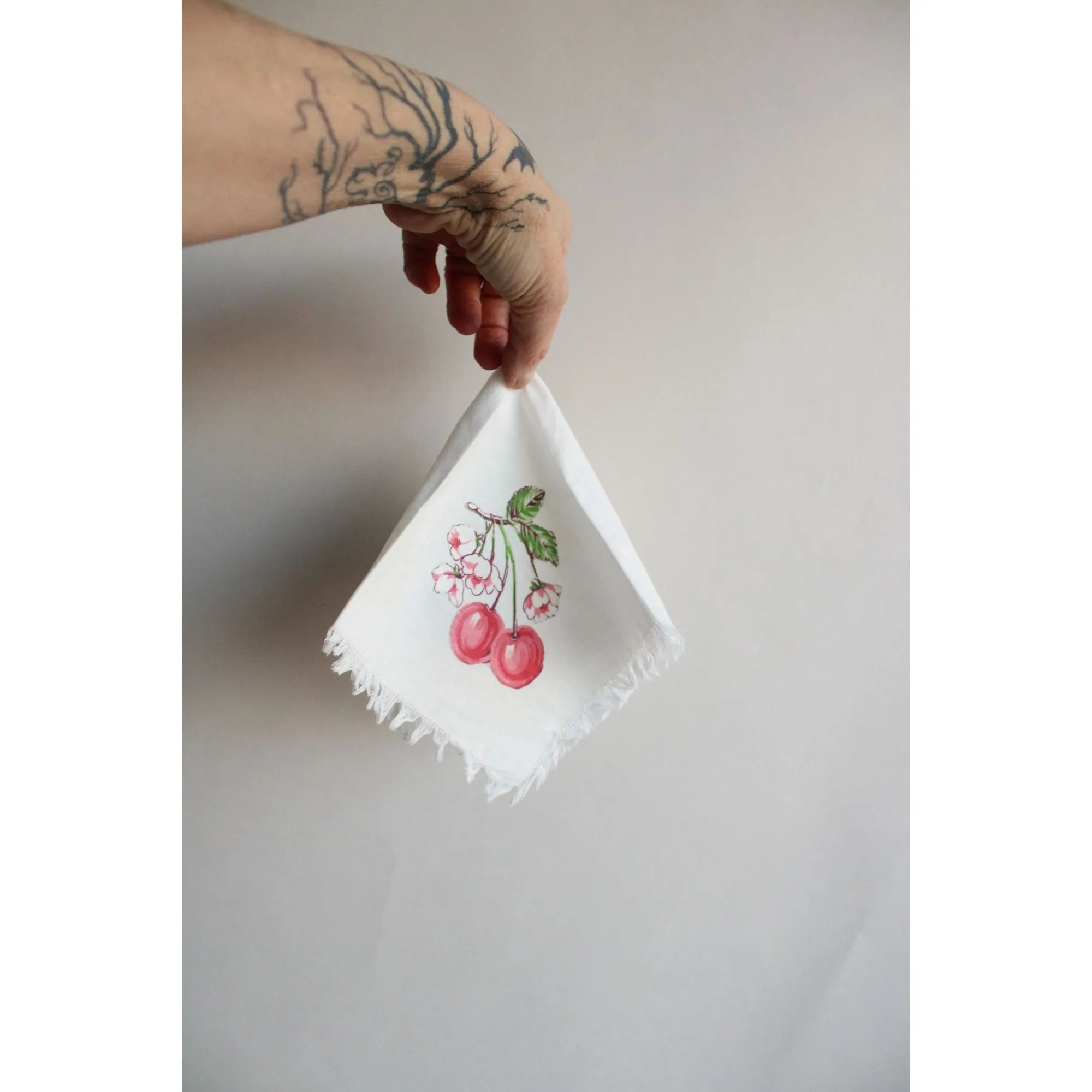 Vintage Cherry Linen Handkerchief