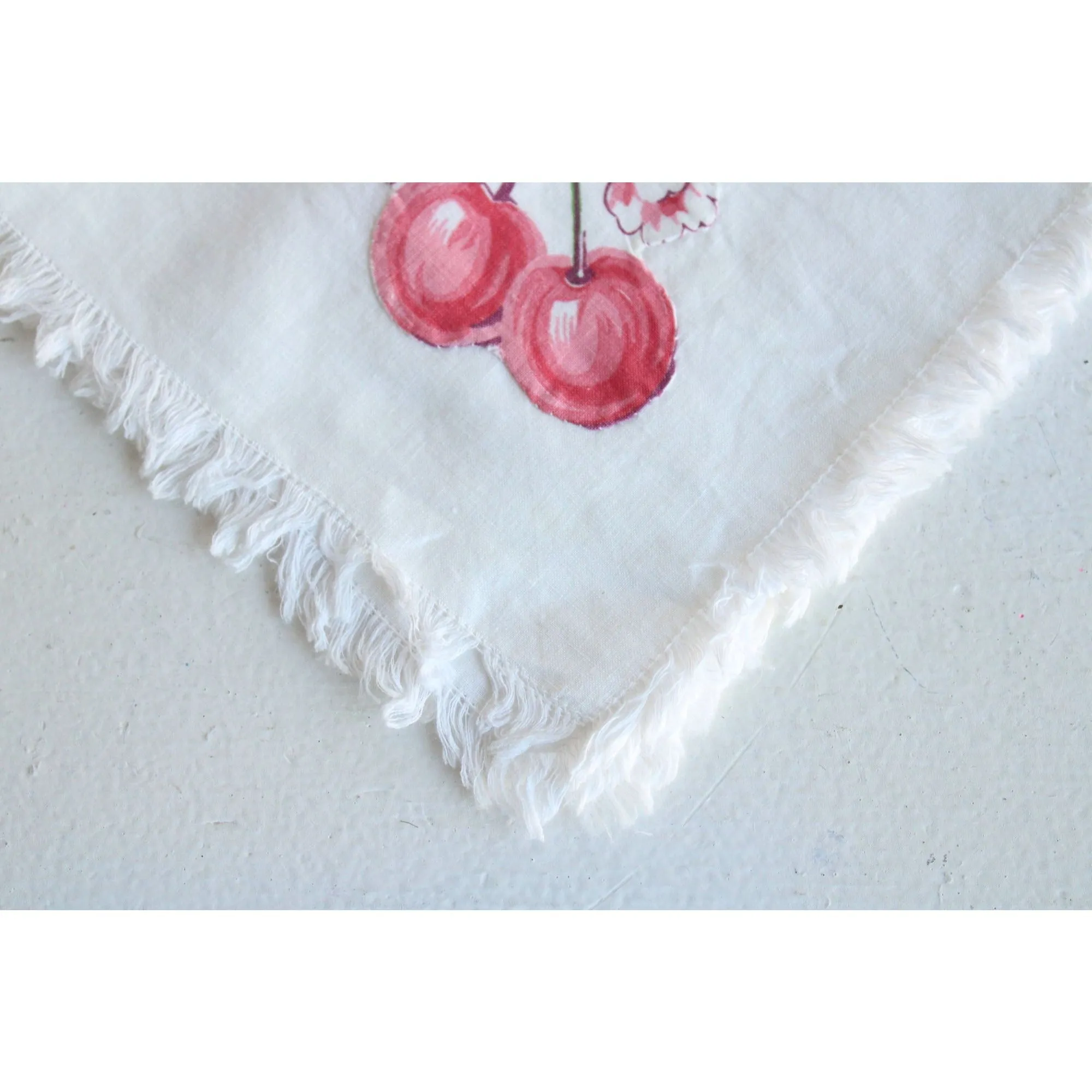 Vintage Cherry Linen Handkerchief