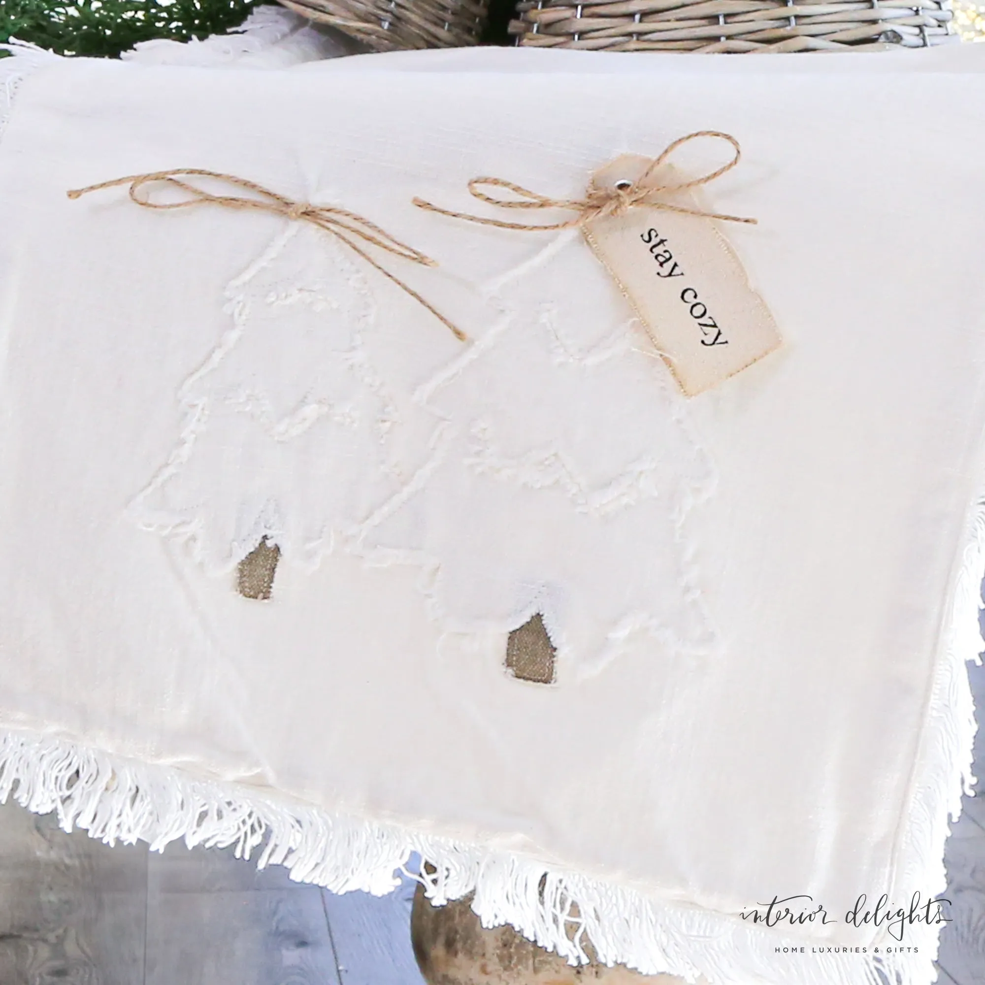 White Embroidered Trees Table Runner