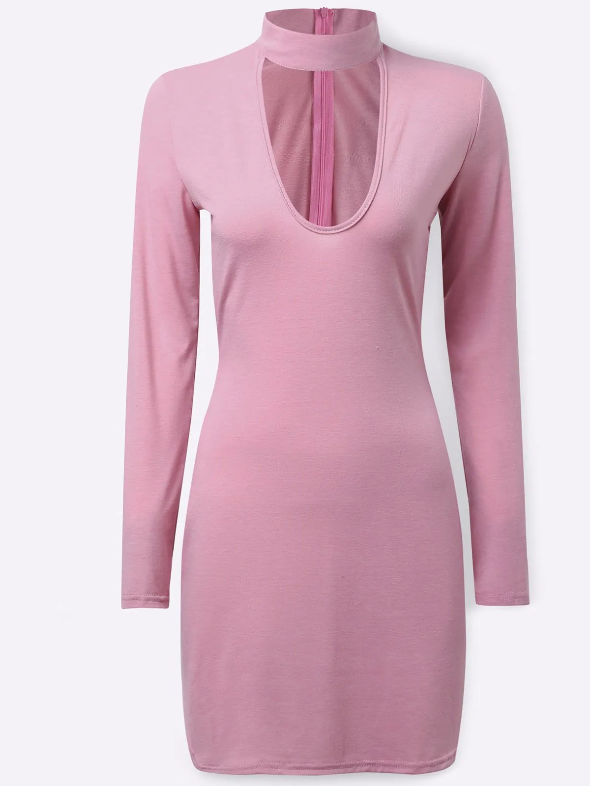 Wholesale Deep V Neck Long Sleeve Plain Curved Hem Mini Dresses