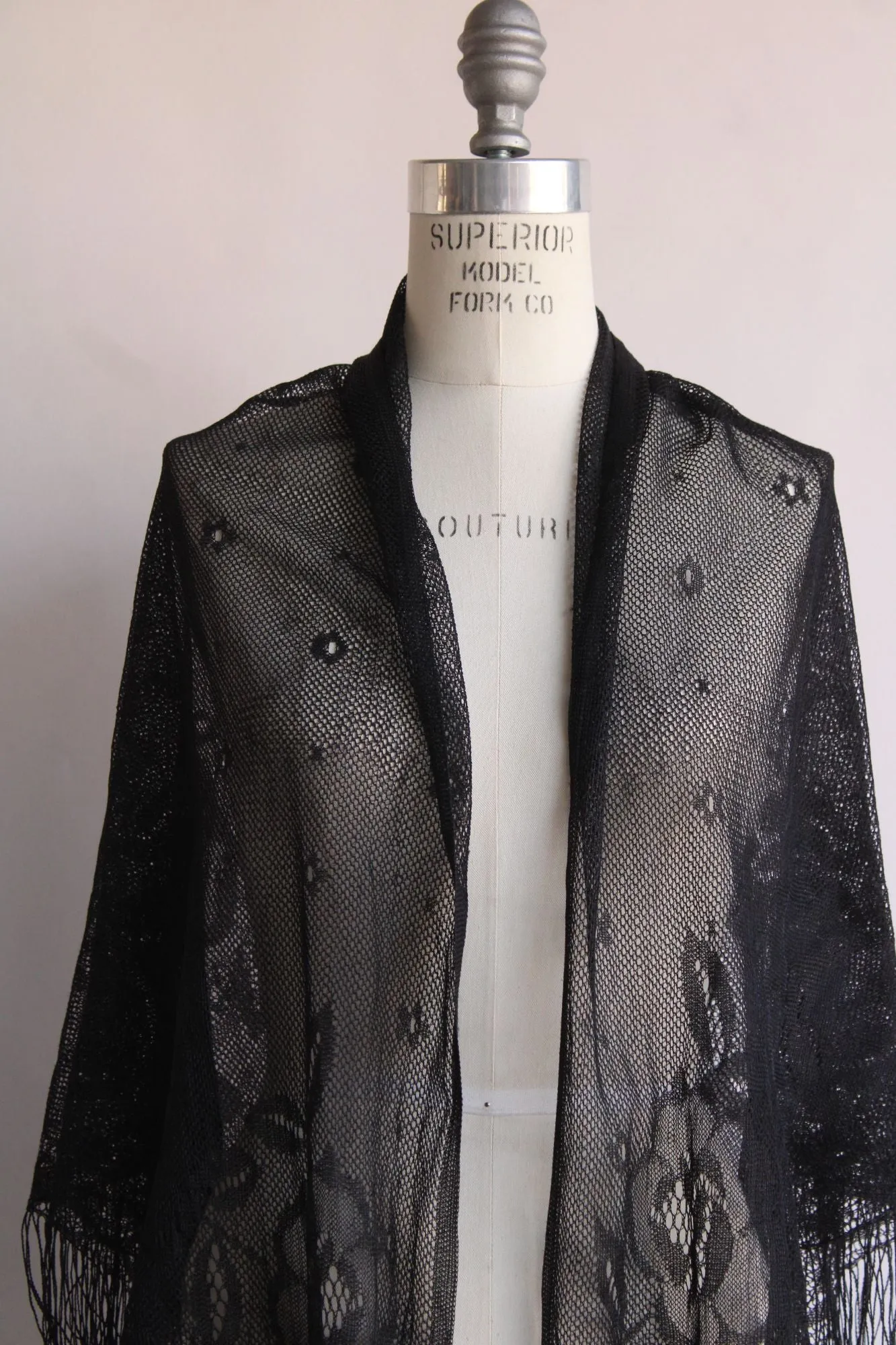 Womens Black Lace Shawl with Fringe, Triangle Wrap, Witchy Goth Style