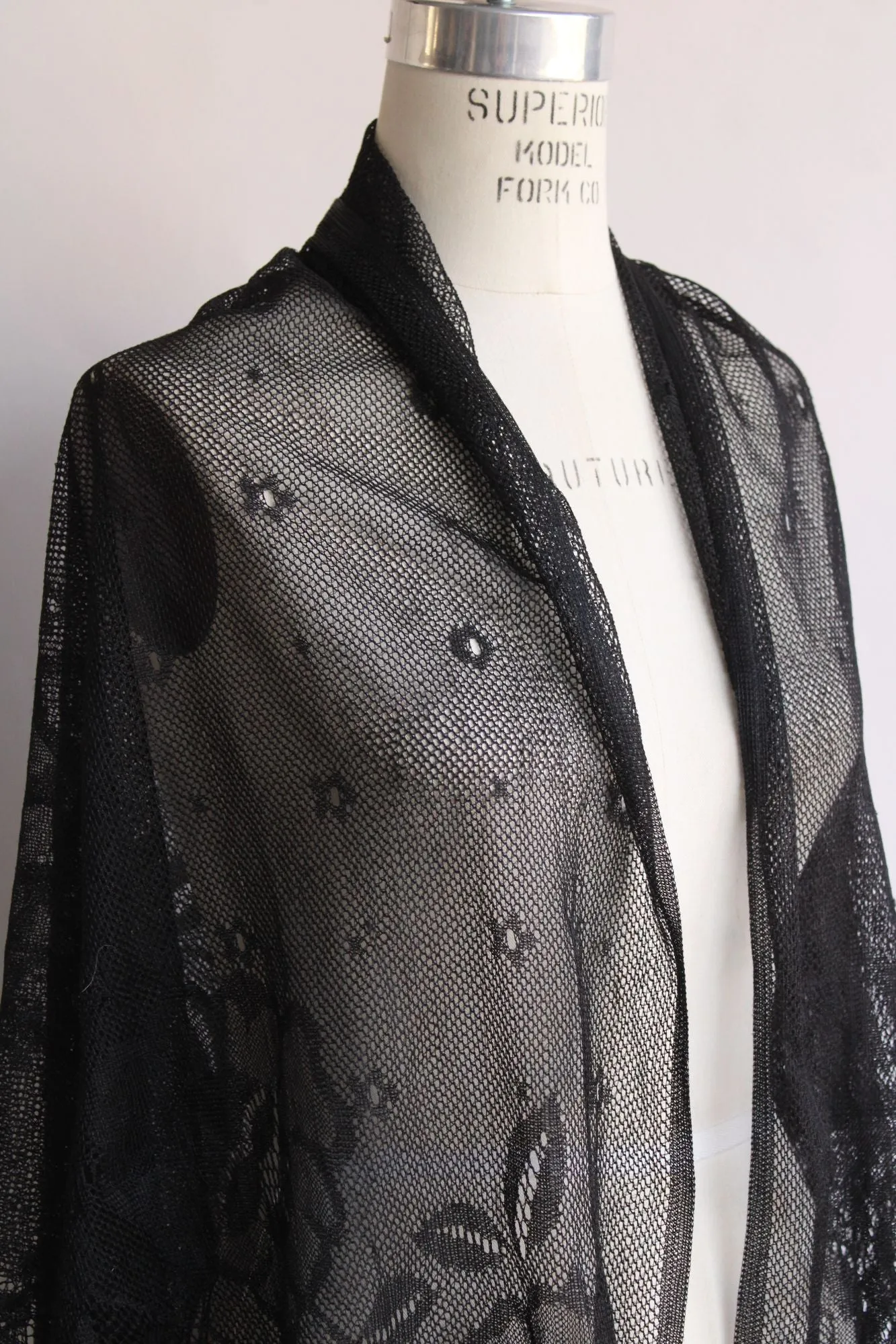 Womens Black Lace Shawl with Fringe, Triangle Wrap, Witchy Goth Style