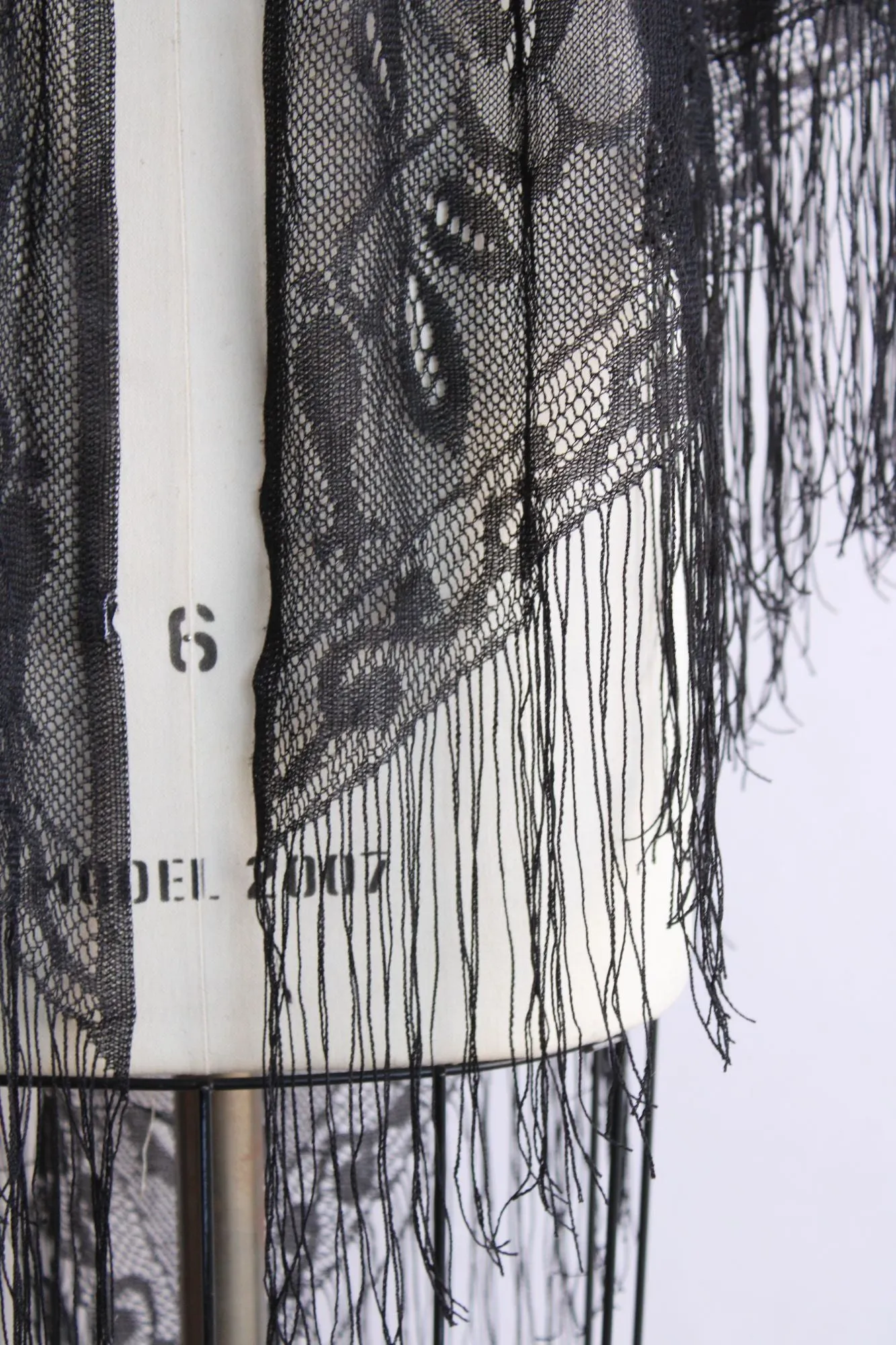 Womens Black Lace Shawl with Fringe, Triangle Wrap, Witchy Goth Style