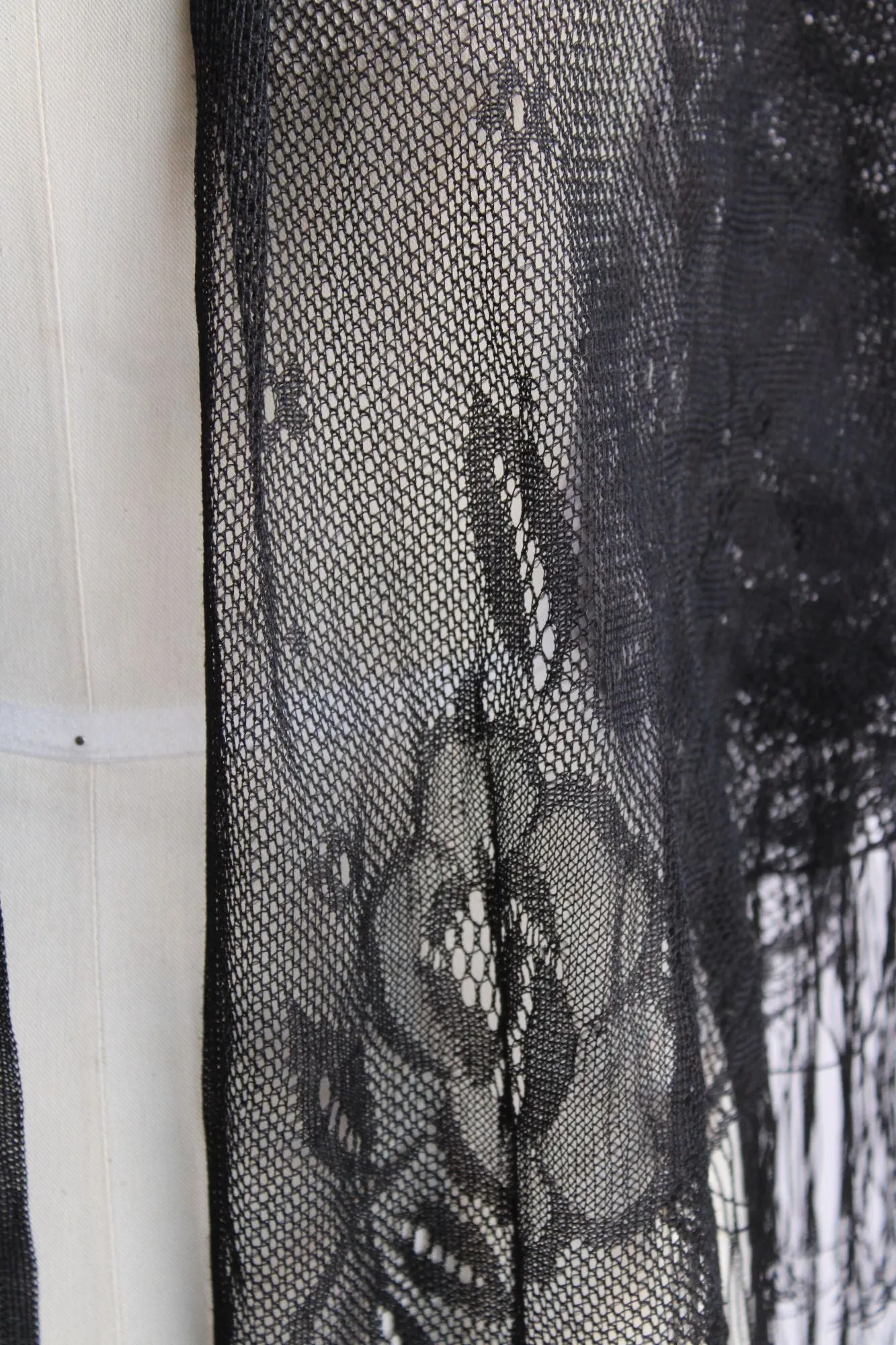 Womens Black Lace Shawl with Fringe, Triangle Wrap, Witchy Goth Style