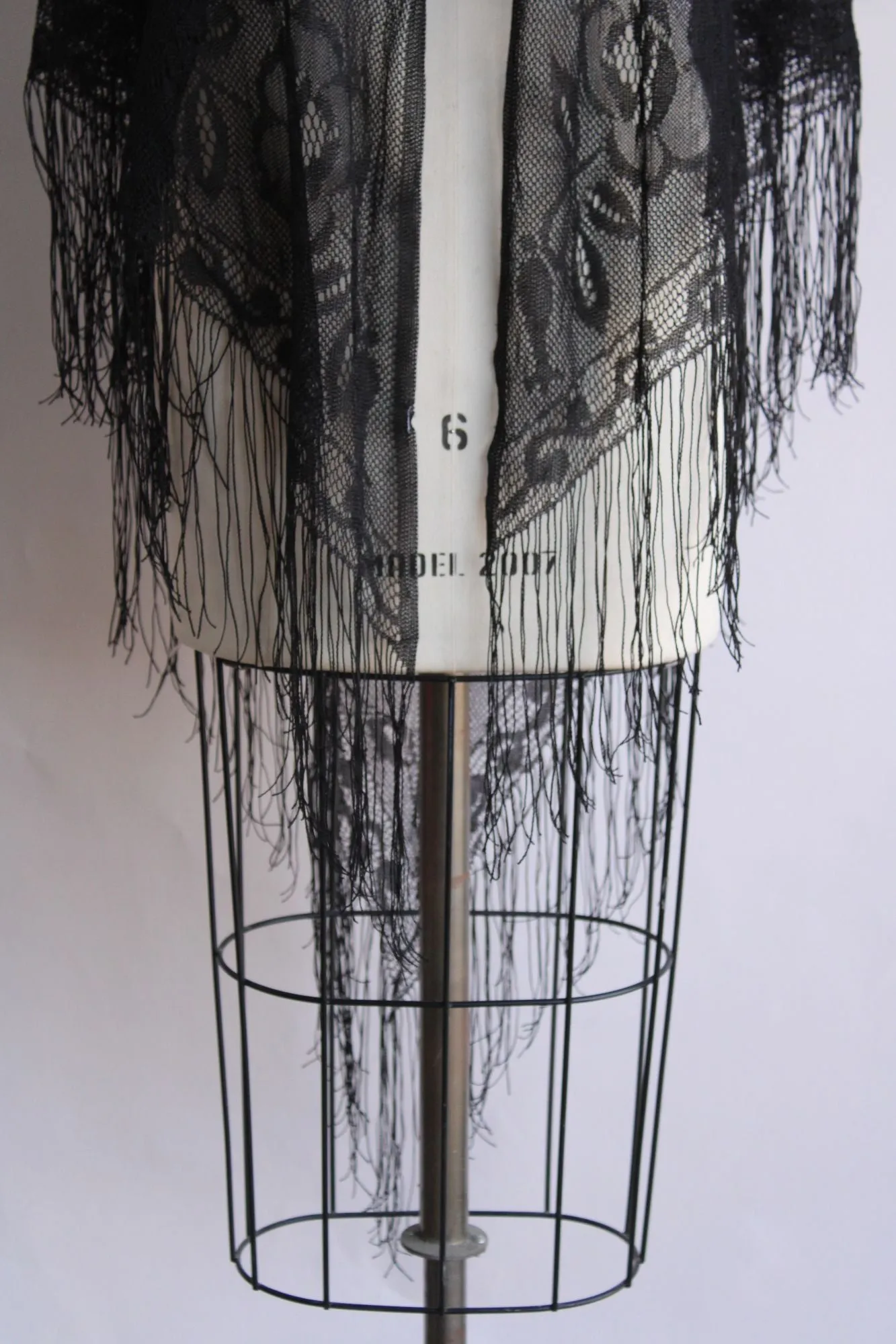 Womens Black Lace Shawl with Fringe, Triangle Wrap, Witchy Goth Style