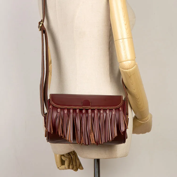 Womens Cute Leather Fringe Crossbody Bag Purse Over Shoulder Bags for Women