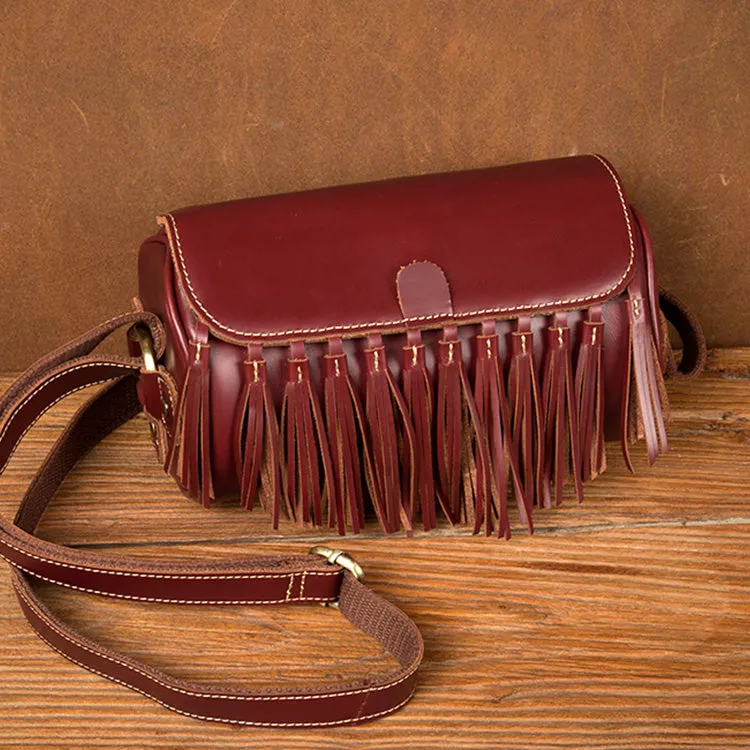 Womens Cute Leather Fringe Crossbody Bag Purse Over Shoulder Bags for Women