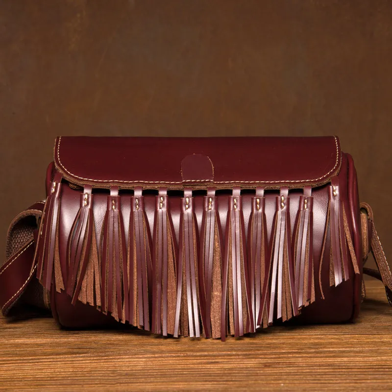 Womens Cute Leather Fringe Crossbody Bag Purse Over Shoulder Bags for Women