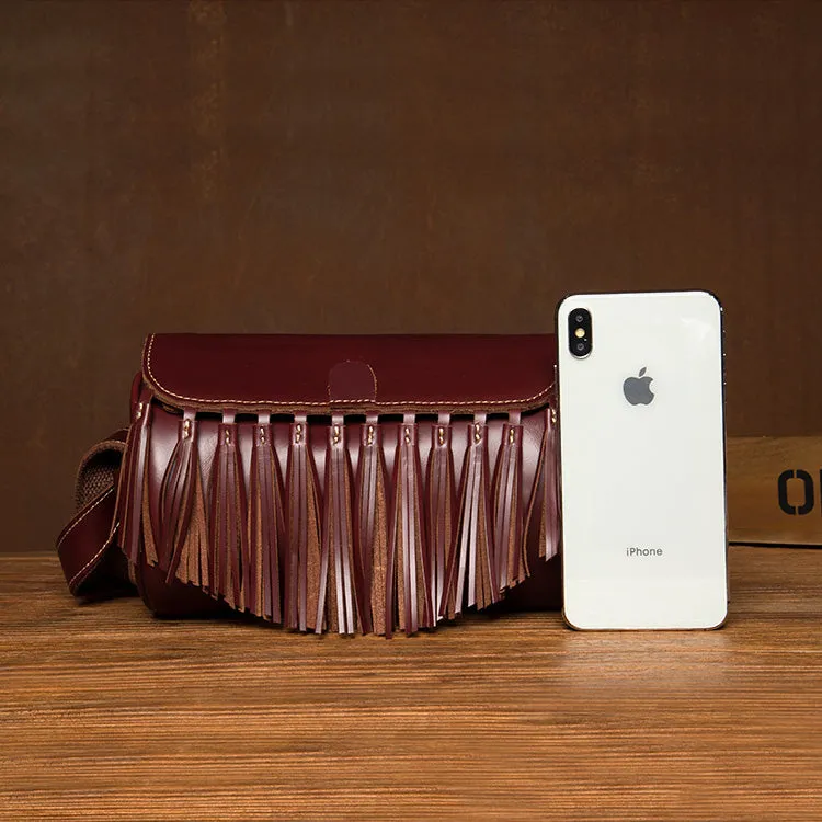 Womens Cute Leather Fringe Crossbody Bag Purse Over Shoulder Bags for Women