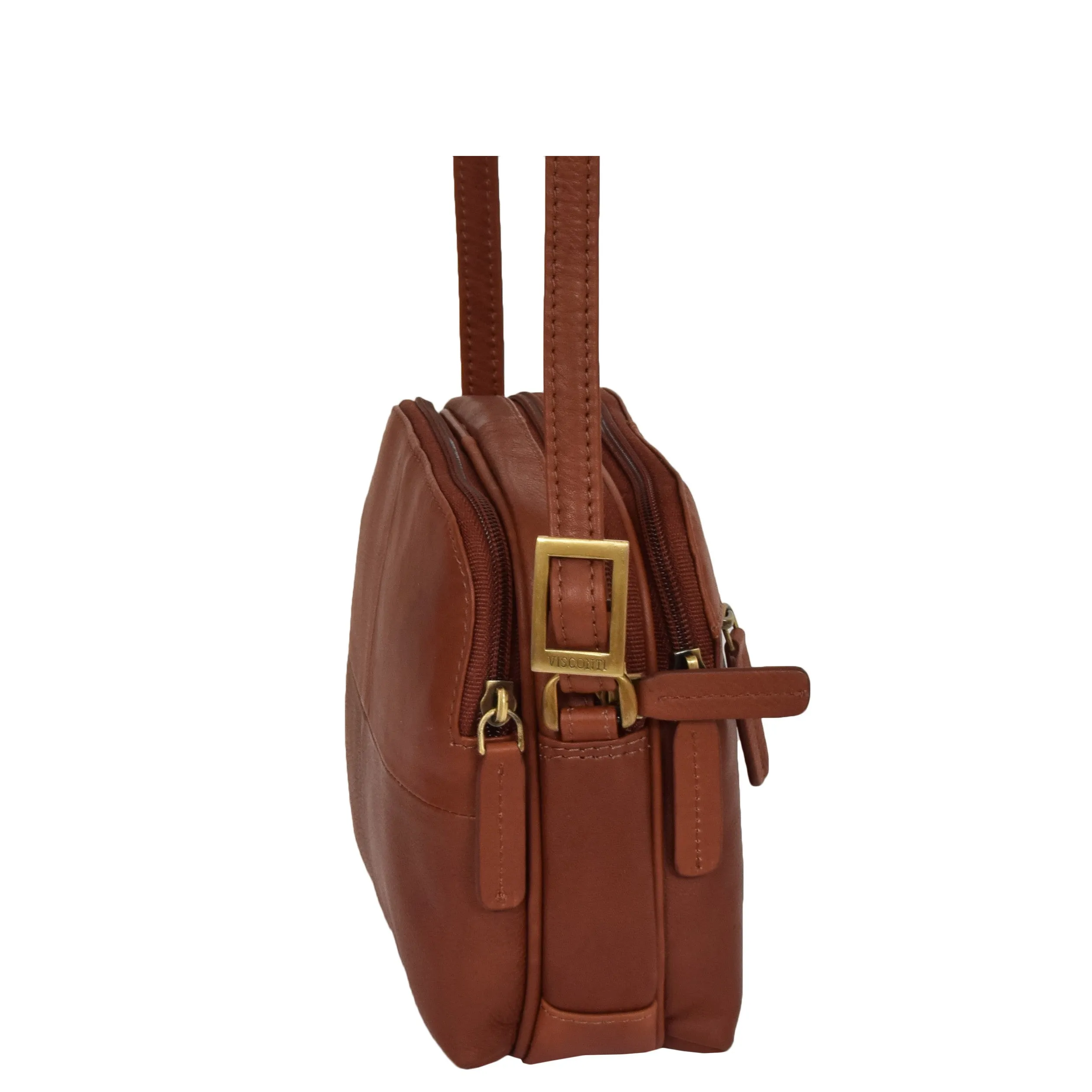 Womens Leather Multi Compartment Sling Bag Bari Brown
