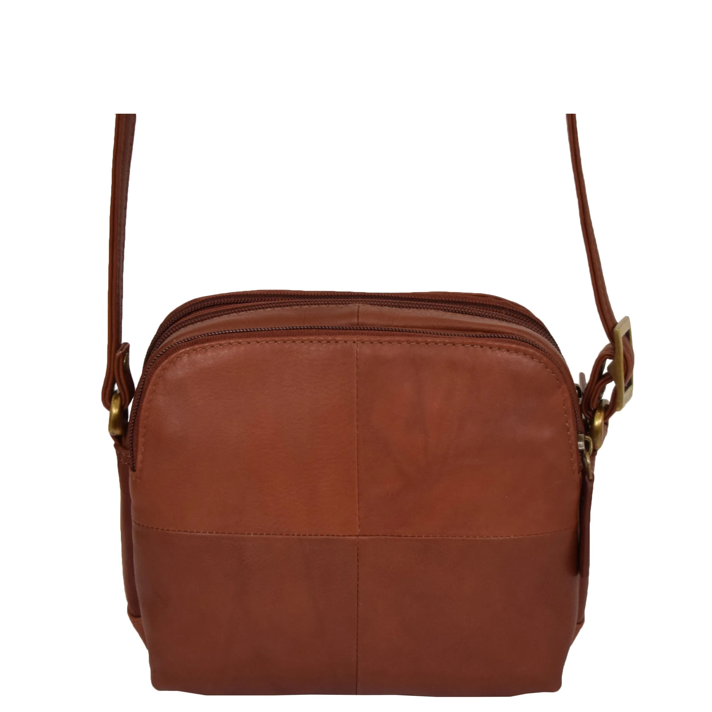 Womens Leather Multi Compartment Sling Bag Bari Brown