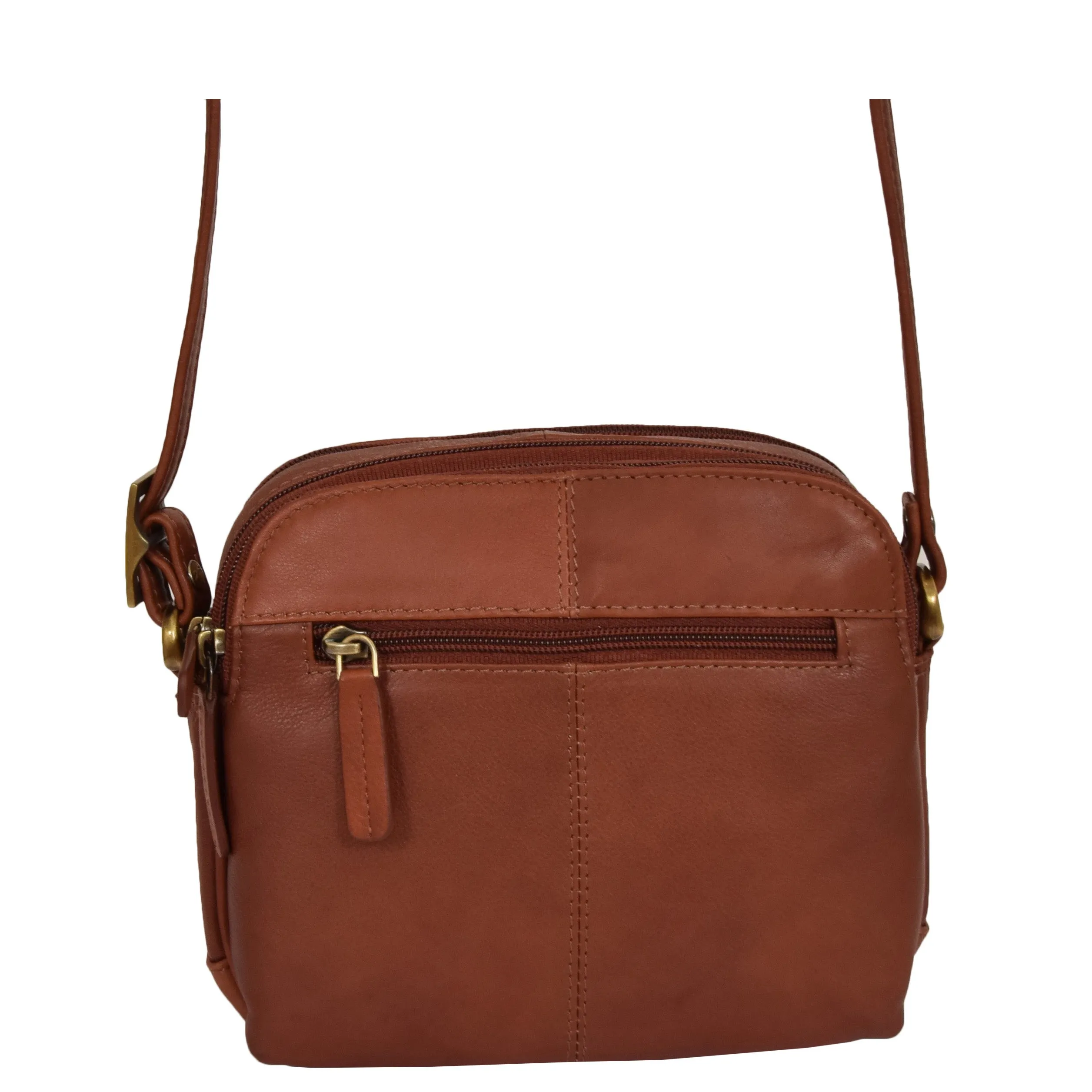 Womens Leather Multi Compartment Sling Bag Bari Brown
