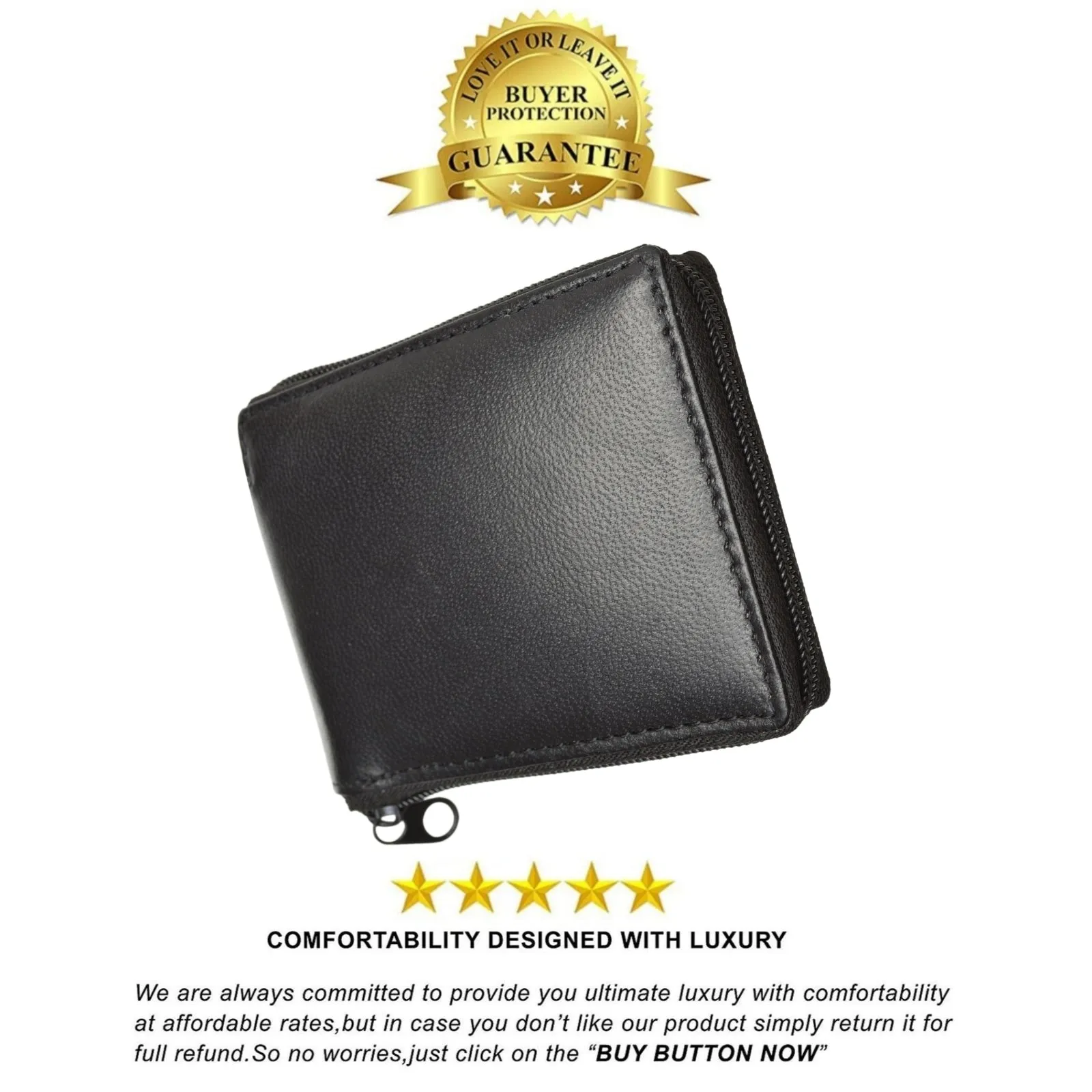 Zippered Bifold Men's Wallet Deluxe Credit Card Flip Genuine Lamb Leather P 1256 (C)