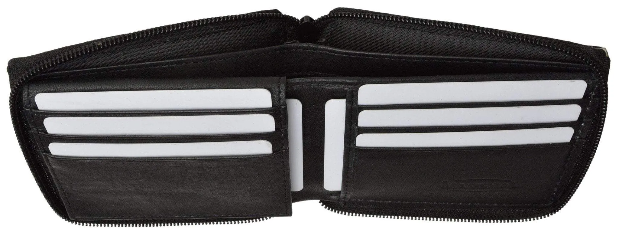 Zippered Bifold Men's Wallet Deluxe Credit Card Flip Genuine Lamb Leather P 1256 (C)