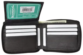 Zippered Bifold Men's Wallet Deluxe Credit Card Flip Genuine Lamb Leather P 1256 (C)