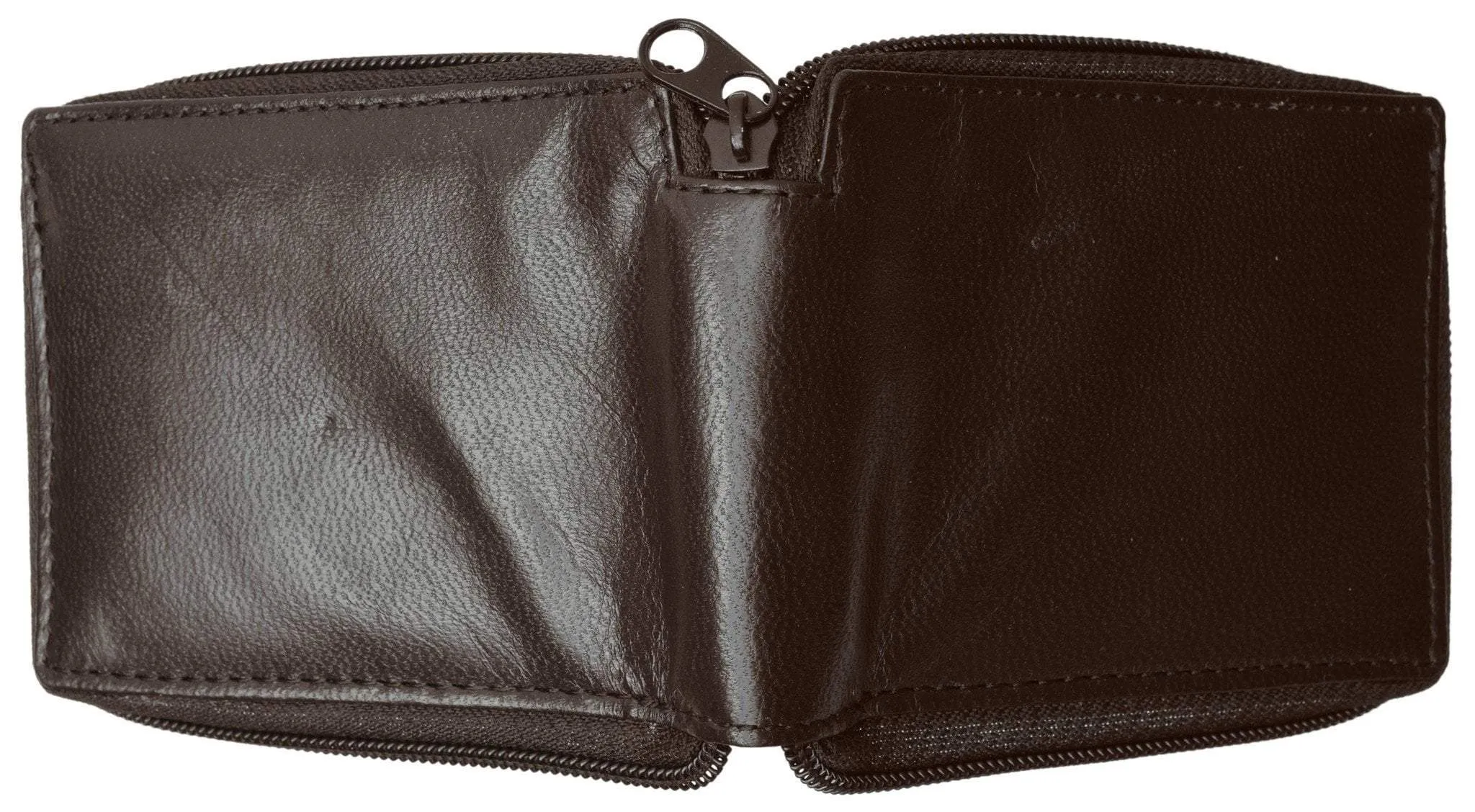 Zippered Bifold Men's Wallet Deluxe Credit Card Flip Genuine Lamb Leather P 1256 (C)