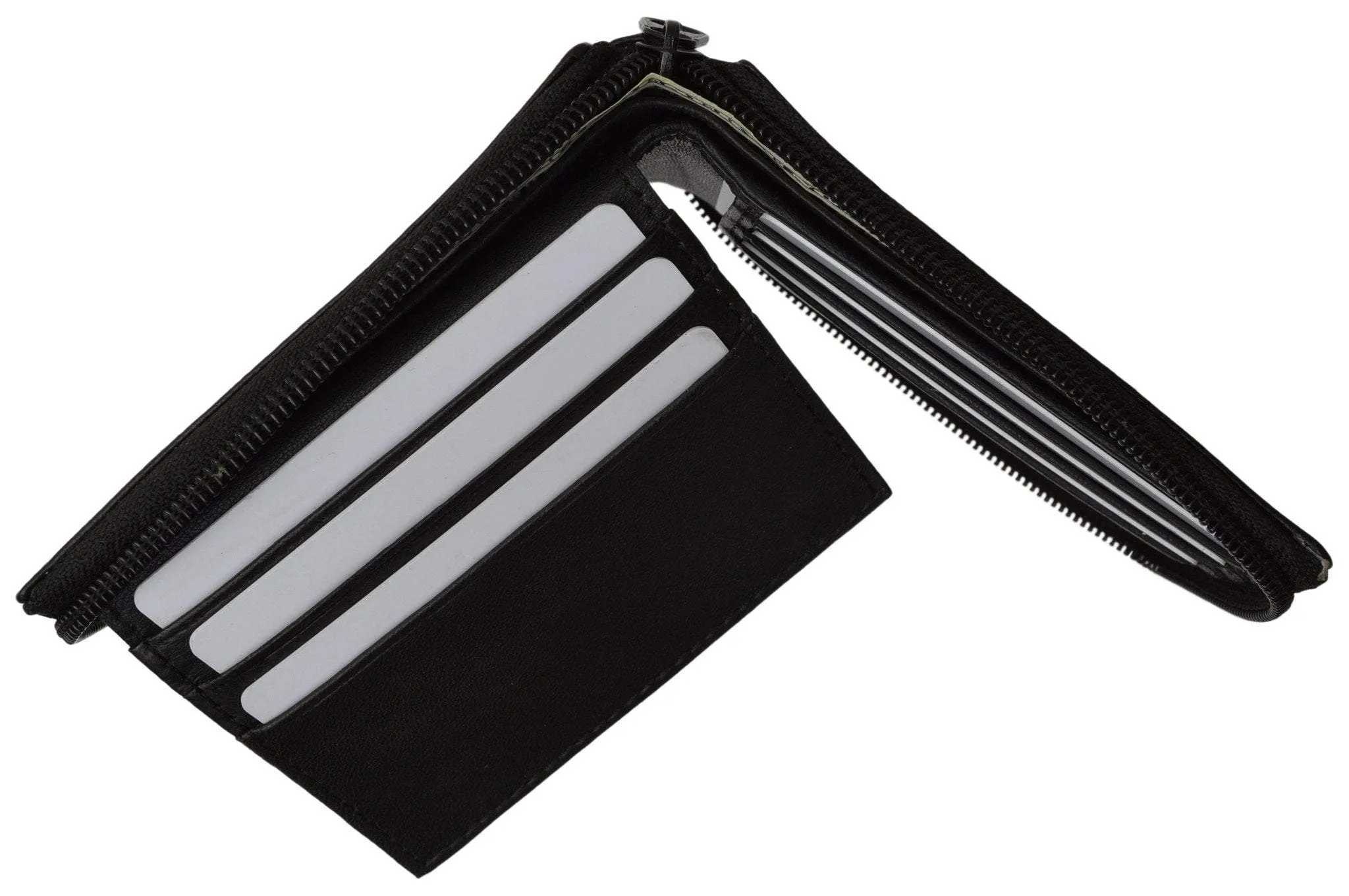 Zippered Bifold Men's Wallet Deluxe Credit Card Flip Genuine Lamb Leather P 1256 (C)